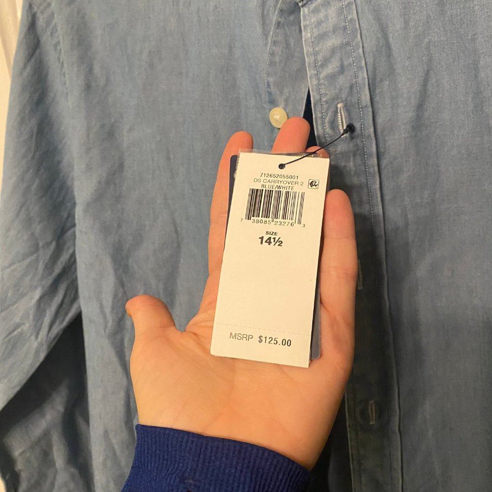 Slim Fit Indigo Chambray Shirt - Picture 9 of 9